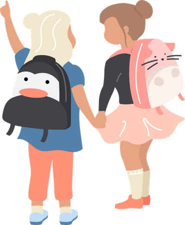 Female preschoolers holding hands  Illustration