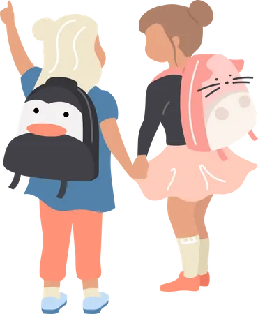 Female preschoolers holding hands  Illustration