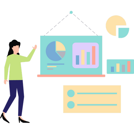 Female presenting analytics chart  Illustration