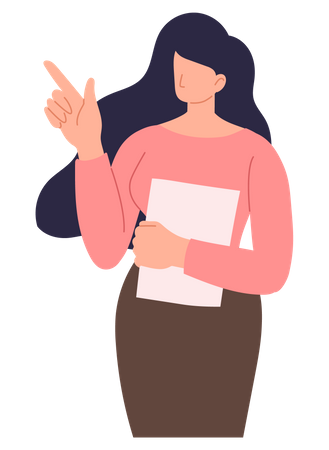 Female presenting something and holding report Illustration