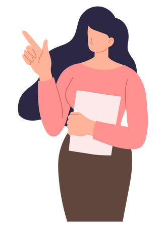 Female presenting something and holding report  Illustration