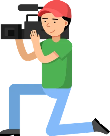 Female Press Worker Taking Video  Illustration