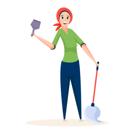 Female professional painter holding paint brush  Illustration