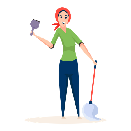 Female professional painter holding paint brush  イラスト