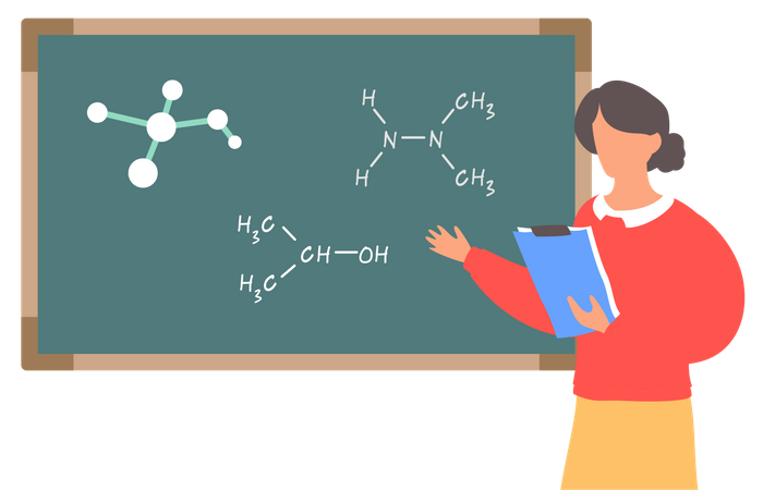 Female professor teaching chemistry  Illustration