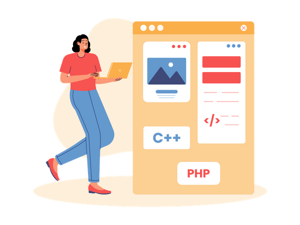 Female programmer developing website  Illustration