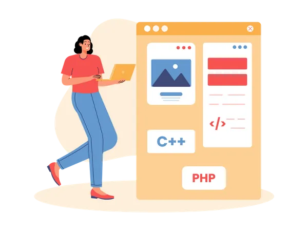 Female programmer developing website  Illustration