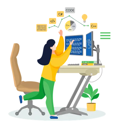 Female Programmer working from home  Illustration