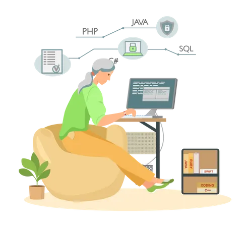 Female Programmer working from home  Illustration