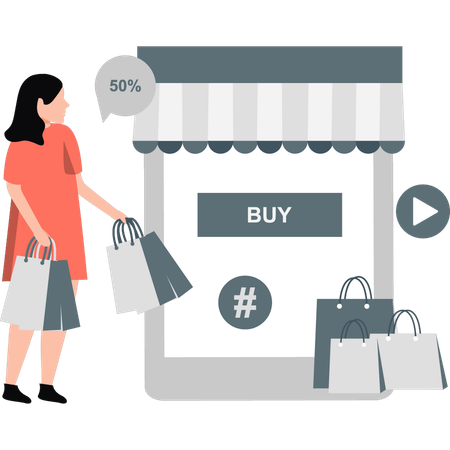 Female promoting online shopping  Illustration