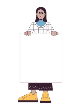 Female Protest With Empty Blank Flat Line Color Vector Character Demonstration Feminism Editable Outline Full Body Person On White Simple Cartoon Spot Illustration For Web Graphic Design Illustration