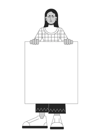 Female Protest With Empty Blank Flat Line Black White Vector Character Demonstration Feminism Editable Outline Full Body Person Simple Cartoon Isolated Spot Illustration For Web Graphic Design Illustration
