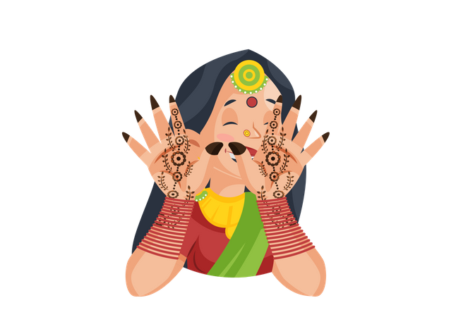 Female put mehandi on her hands  Illustration