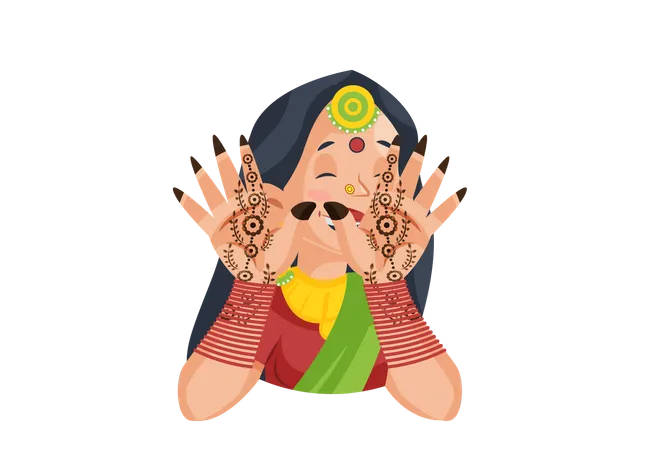 Female put mehandi on her hands  Illustration