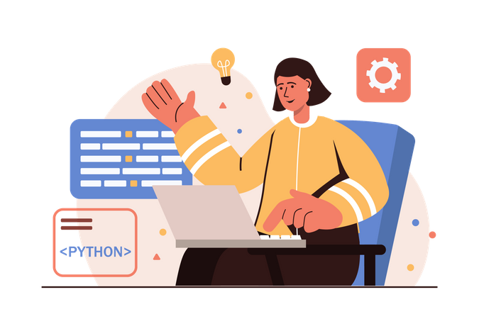 Female python developer working on development Illustration