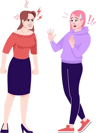 Female Quarrel Flat Vector Illustration Fight Girlfriends Anger And Panic Two Girls Having Emotional Conflict Isolated Cartoon Characters With Outline Elements On White Background Illustration