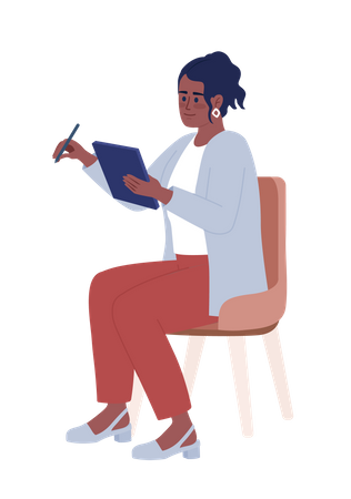 Female questioner with tablet device Illustration