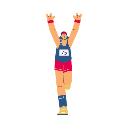 Female racer winning marathon  Illustration