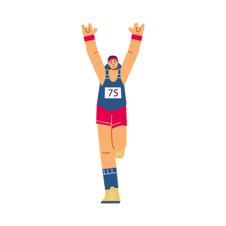 Female racer winning marathon  Illustration