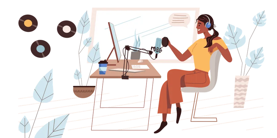 Female Radio jockey  Illustration