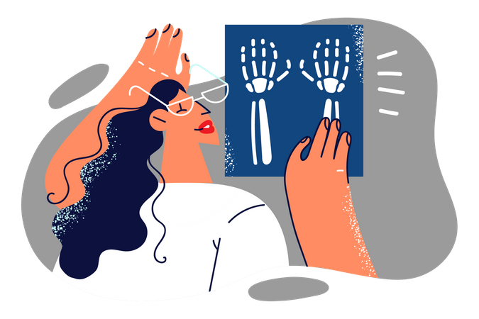Female radiologist doctor checking hand x-ray report  Illustration