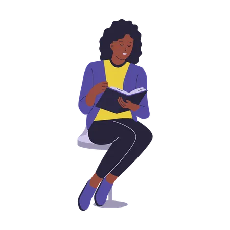 Vector Character Of Woman Reading A Book On A Chair Vector Flat Illustration Illustration