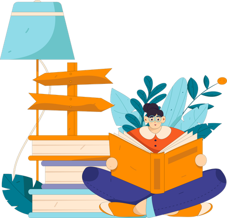 Female Reading Book  Illustration