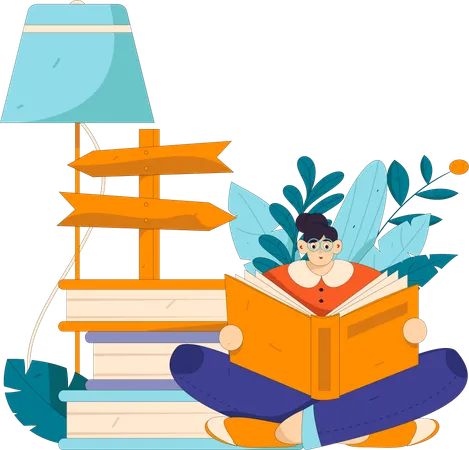 Female Reading Book  Illustration