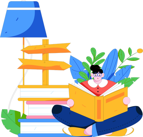 Female Reading Book  Illustration