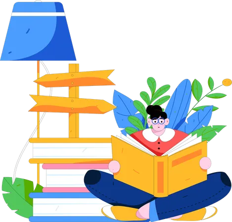 Female Reading Book  Illustration