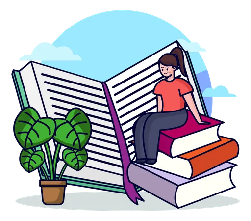 Female Reading Book  Illustration