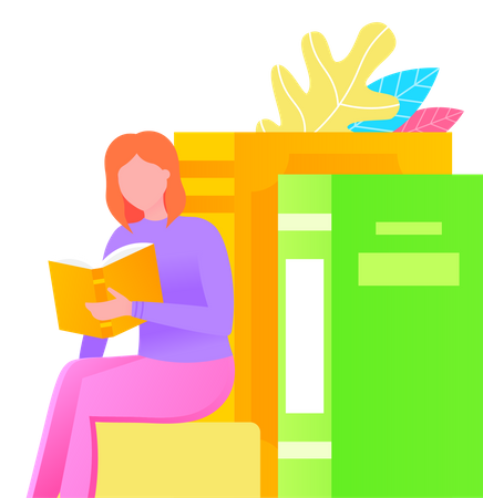 Female Reading Book  Illustration