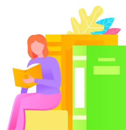 Female Reading Book  Illustration