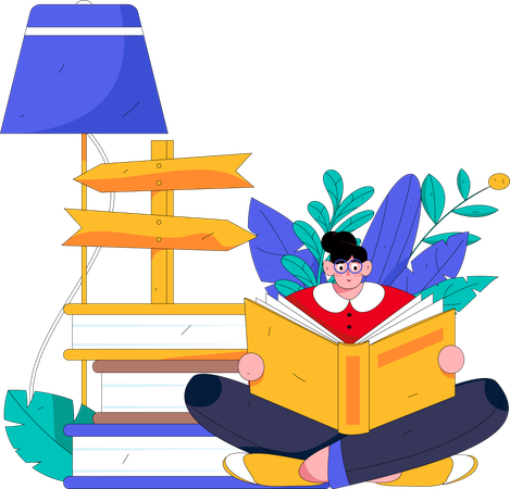 Female Reading Book  Illustration