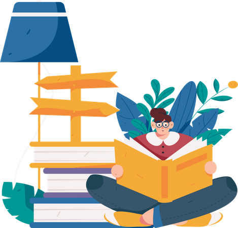 Female Reading Book  Illustration