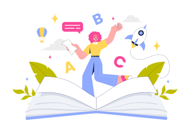 Female reading book in park  Illustration