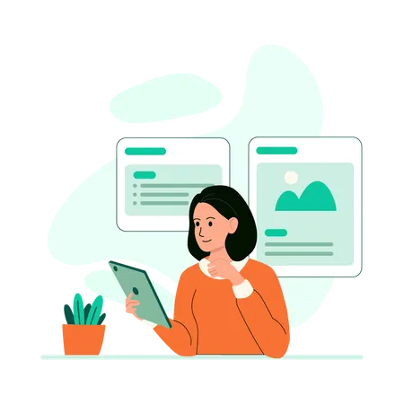 Female reading online article  Illustration