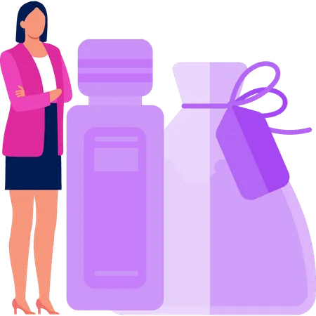 The Female Is Standing By The Bottle Illustration