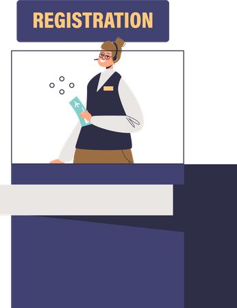 Female receptionist at check-in counter Illustration