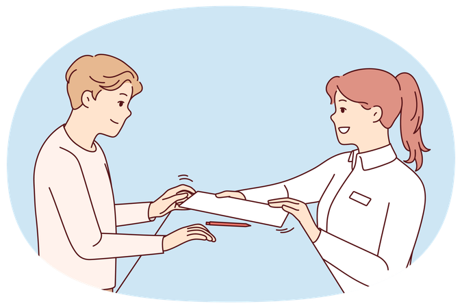 Female receptionist give document for client to sign  Illustration