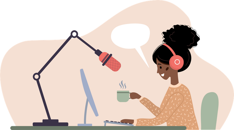 Female recording audio podcast  Illustration