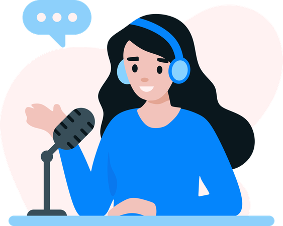 Female Recording Podcast Show  Illustration