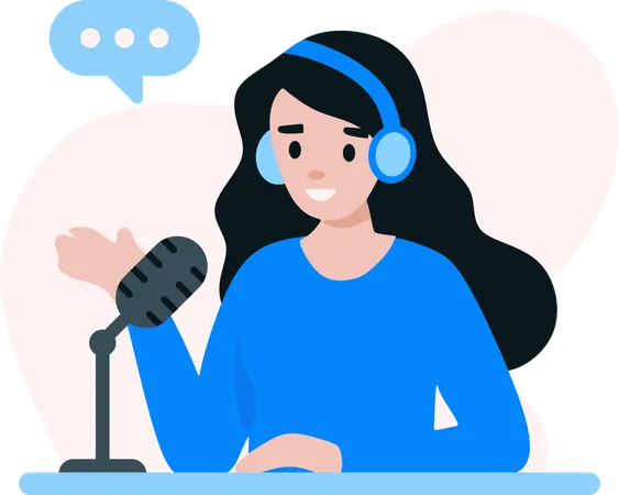 Female Recording Podcast Show  Illustration