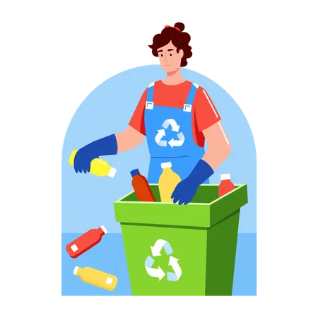 Female recycling plastic bottle  Illustration