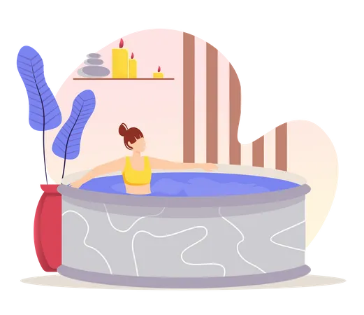 Female relaxing inside bathtub  Illustration