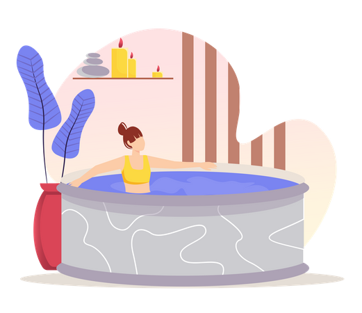 Female relaxing inside bathtub  Illustration