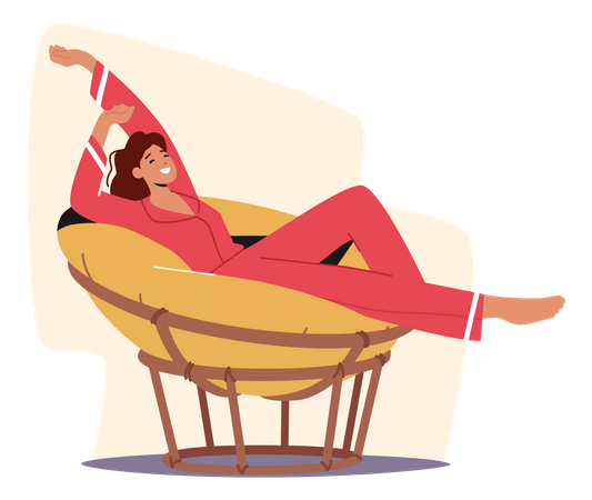 Female Relaxing On Soft Round Chair  Illustration