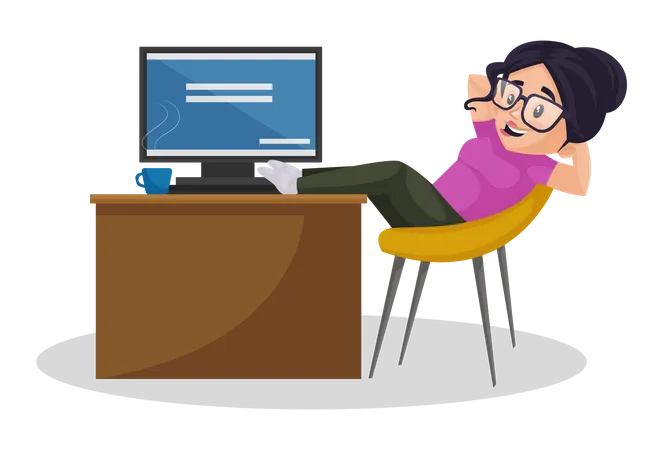 Female relaxing while working Illustration