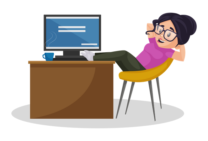 Female relaxing while working  Illustration