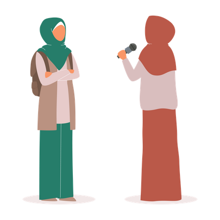 Female reporter interview muslim woman Illustration